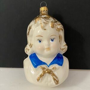 Vintage GERMANY Glass Ornament Girl Doll Face Head